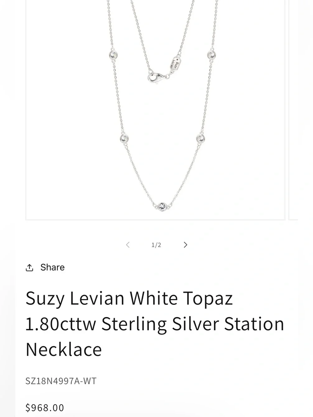 New Suzy Levian Sterling Silver White Topaz 5-Stone Station Necklace